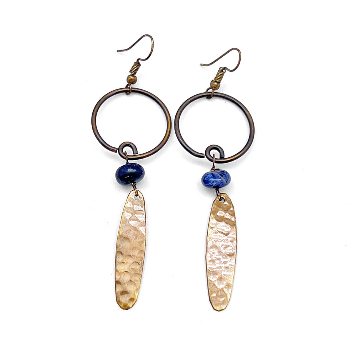 Banjara Earrings - Hammered Brass and Sodalite Beads