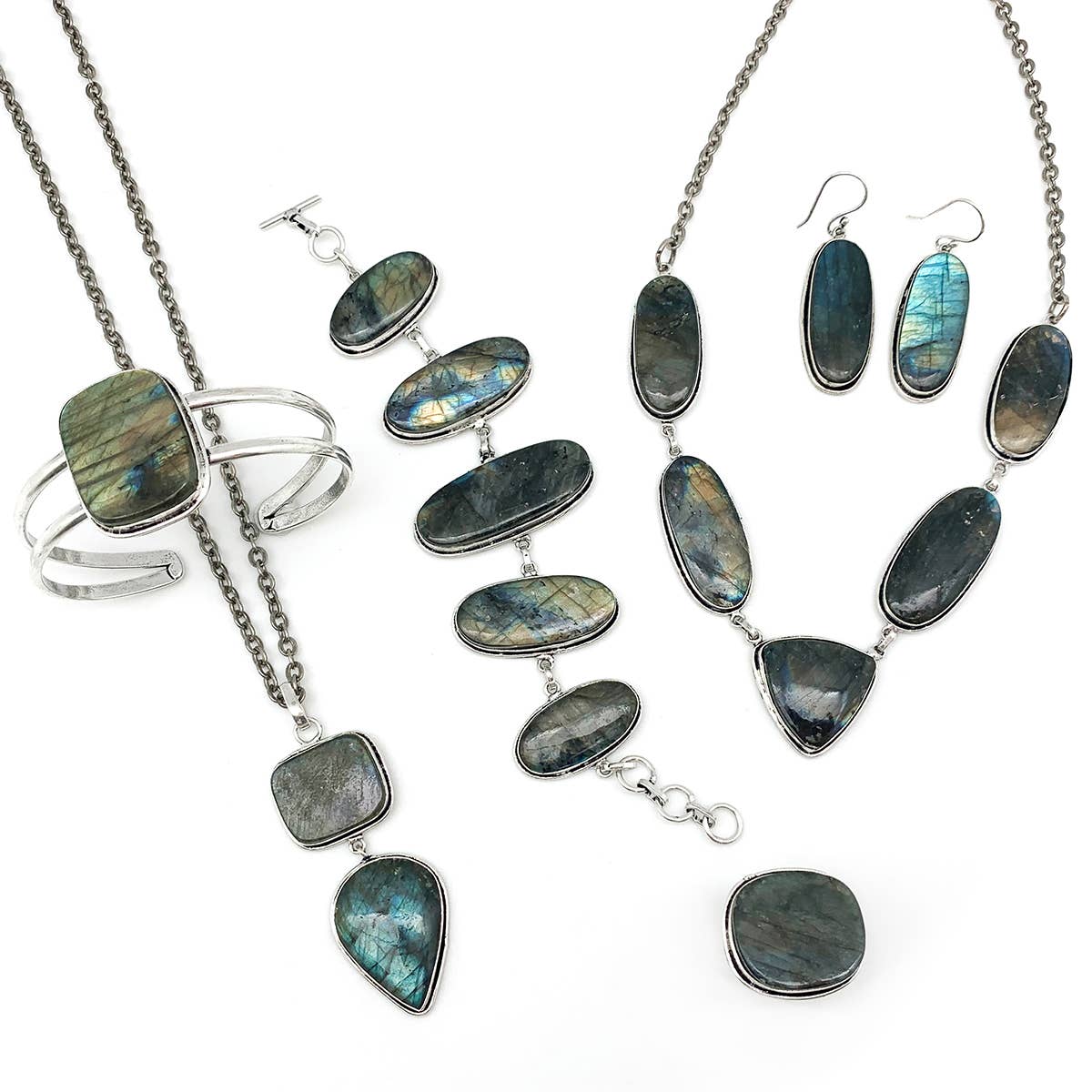 Handcrafted Semiprecious Stone Bib Necklace - Labradorite