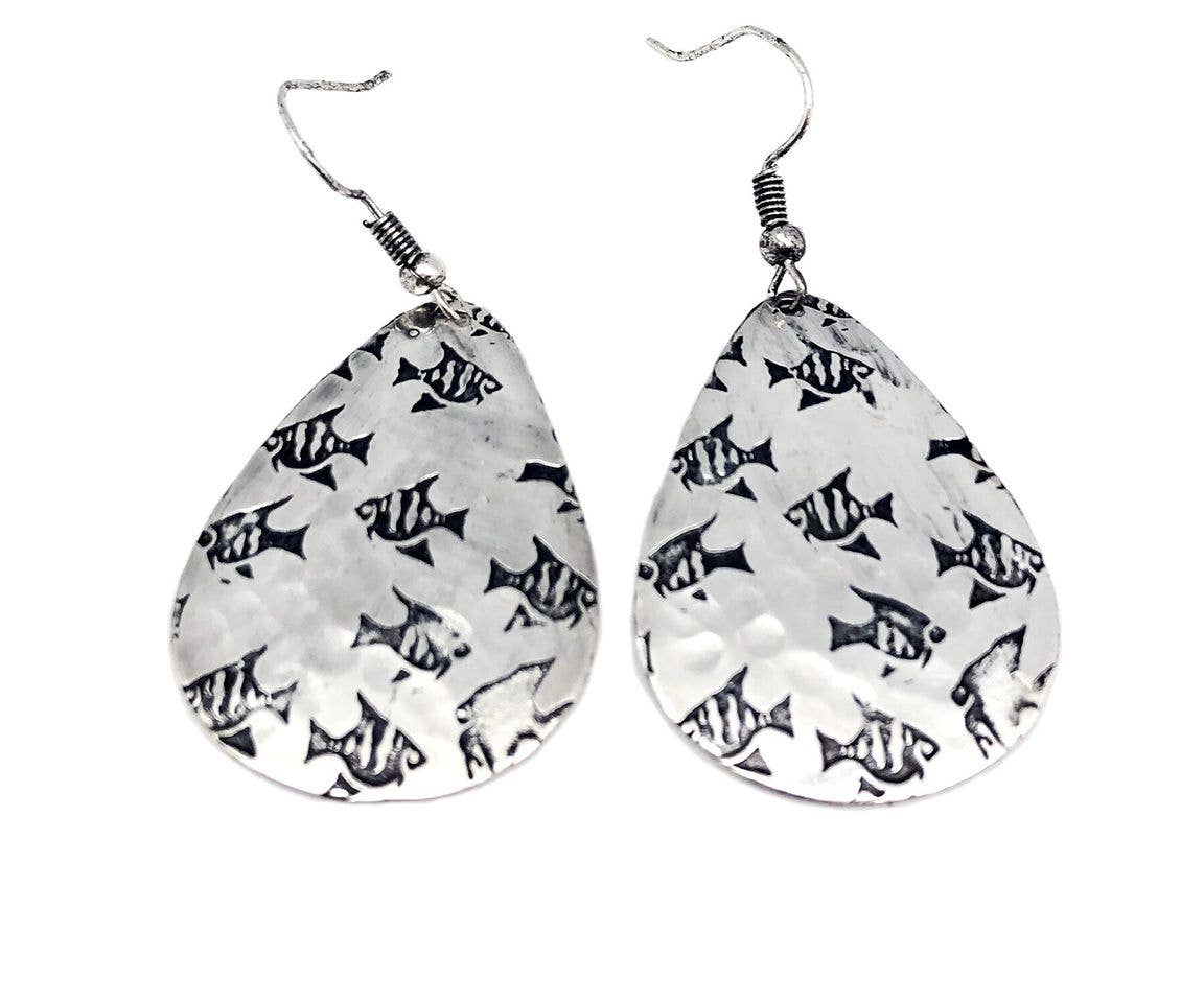 Angelfish Silver Engraved Earrings