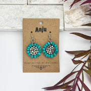 Sachi Wood Bead Flower Earrings - Turquoise