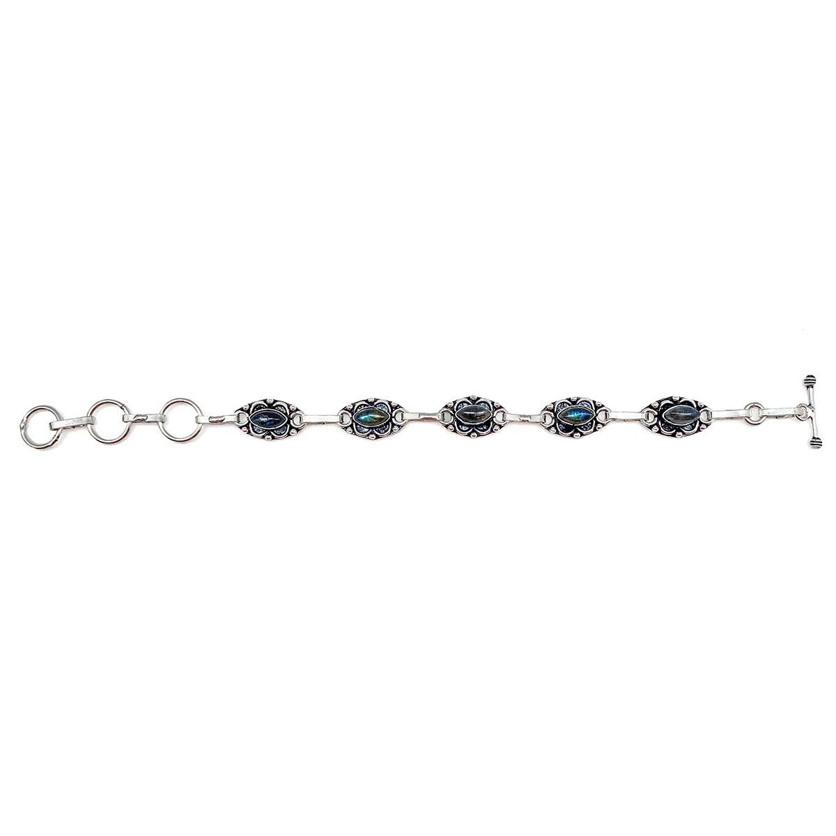 Tanvi Silver Link Bracelet - Labradorite Marquise
