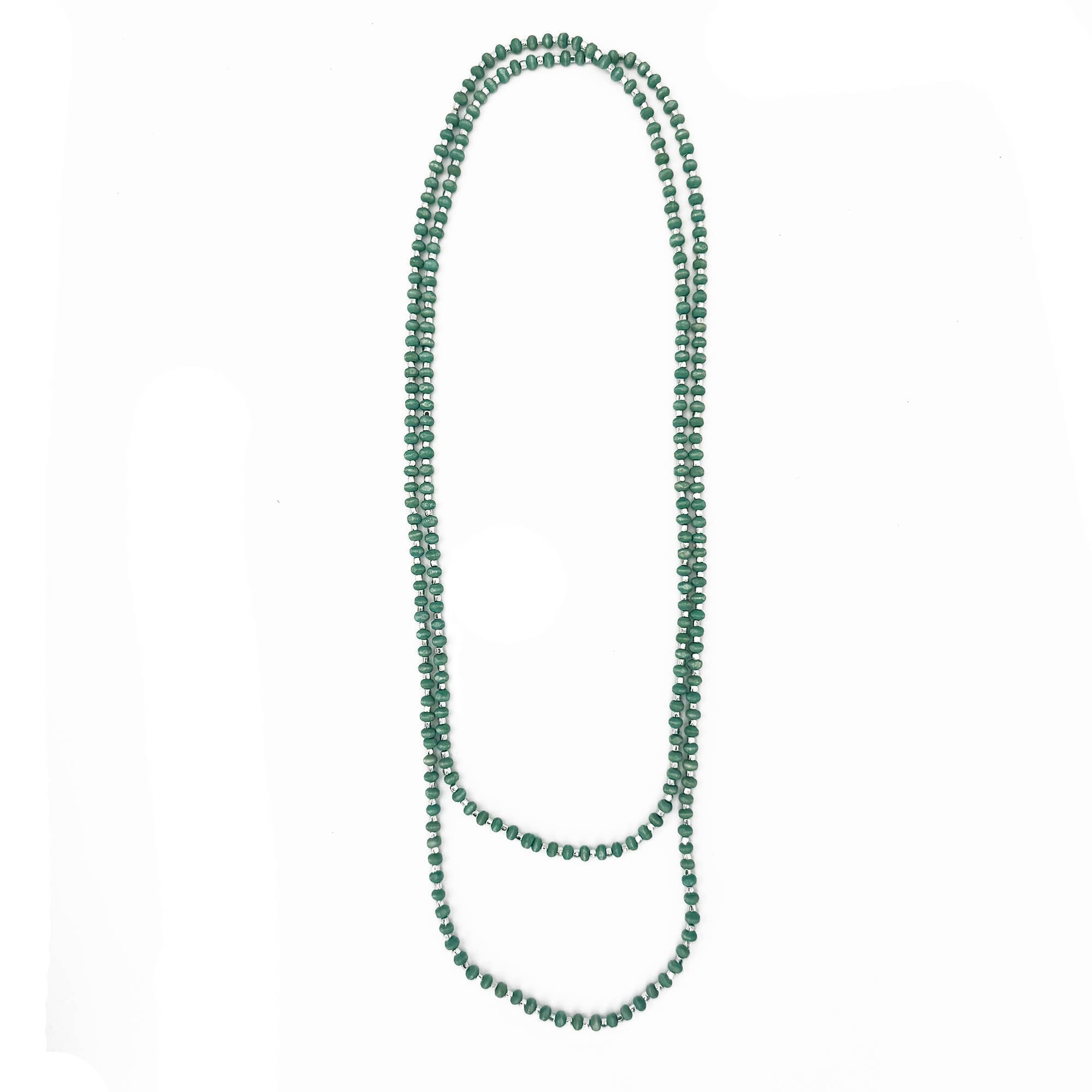 Sachi Long Wood Bead Necklace - Sea Green