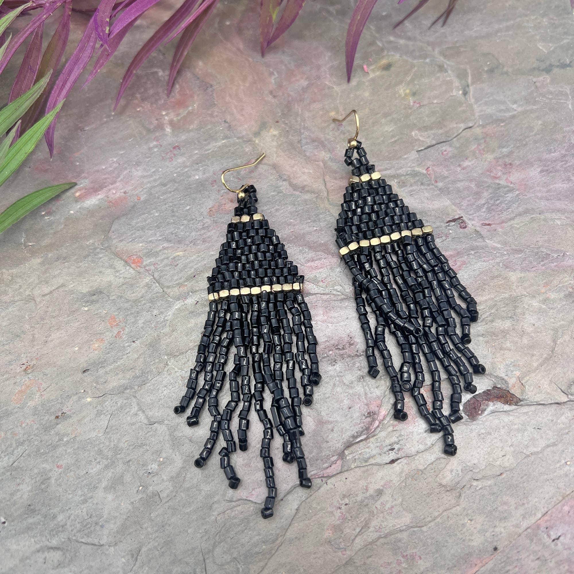Seedbead Tapered Fringe Earrings - Multiple Color Styles
