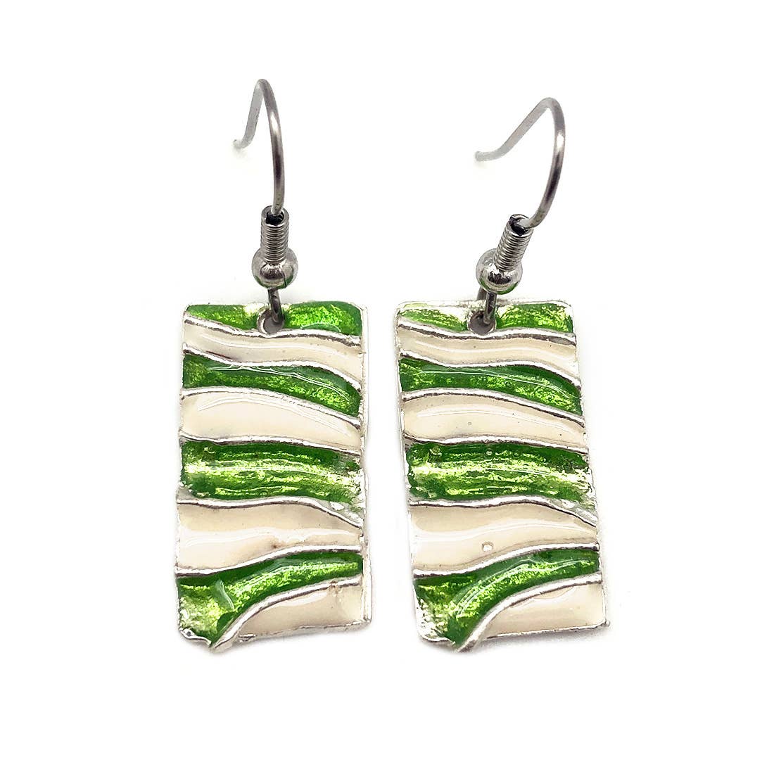 Pewter Earrings with Color Enamel - Light Green/Cream