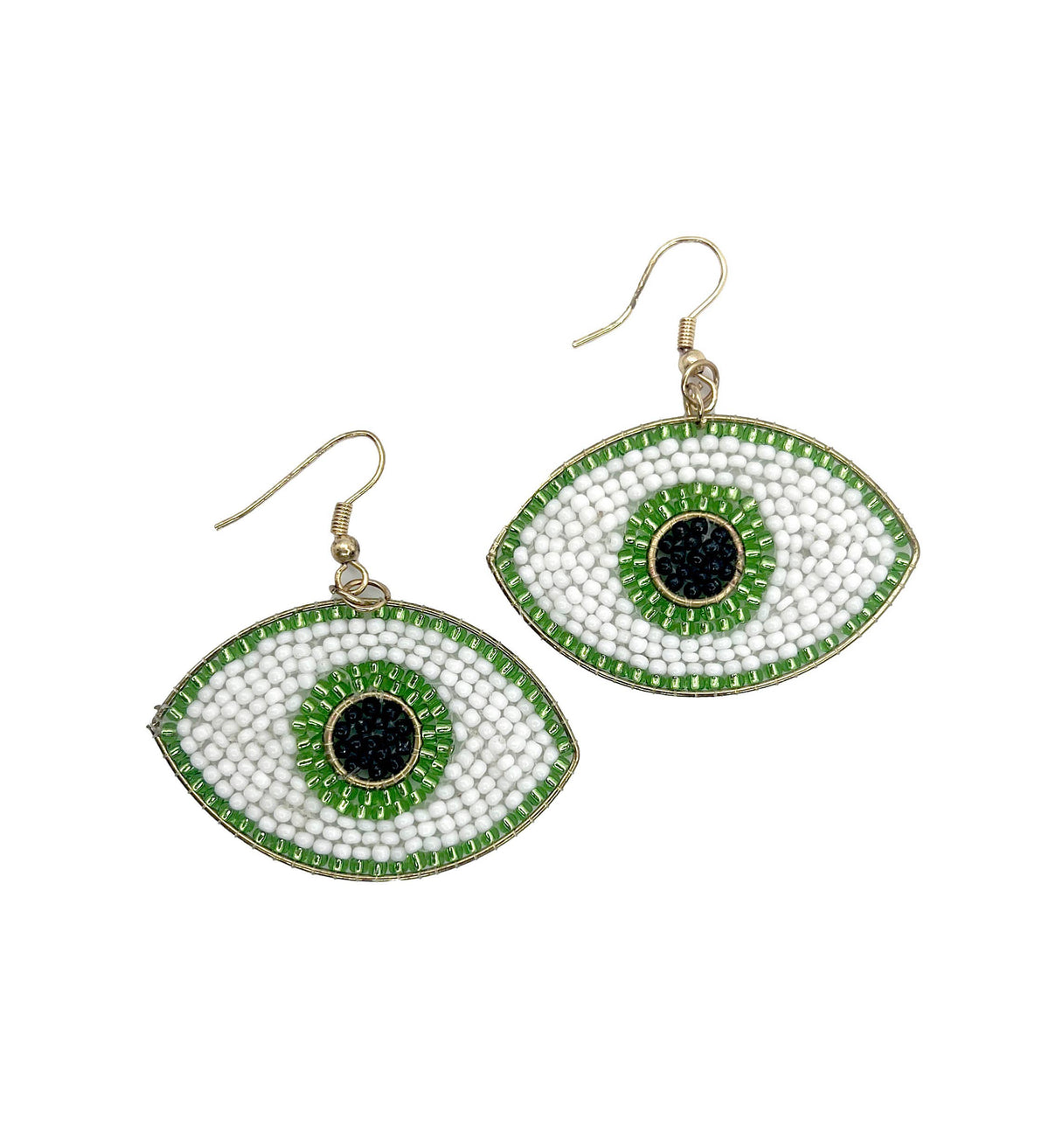 Seed Bead Evil Eye Earrings - Green