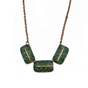 Copper Patina Necklace - Rows of Leaves
