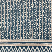 Block Printed Cotton Scarf - Navy and Taupe Leafy Stripes