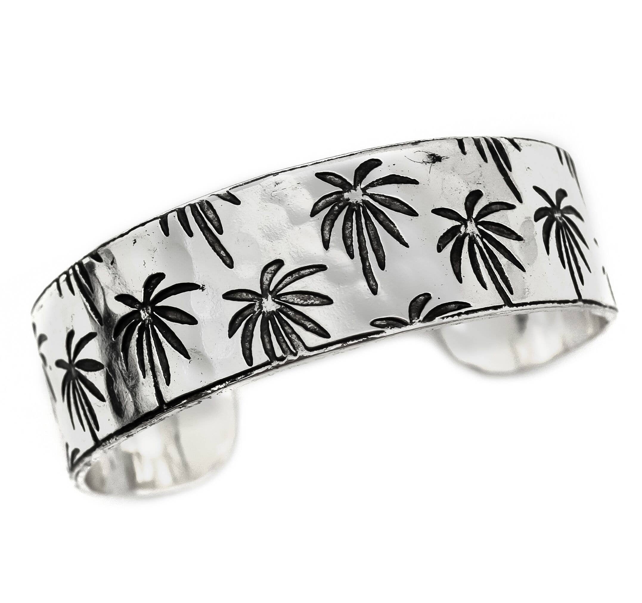 Palm Trees Silver Engraved Cuff Bracelet