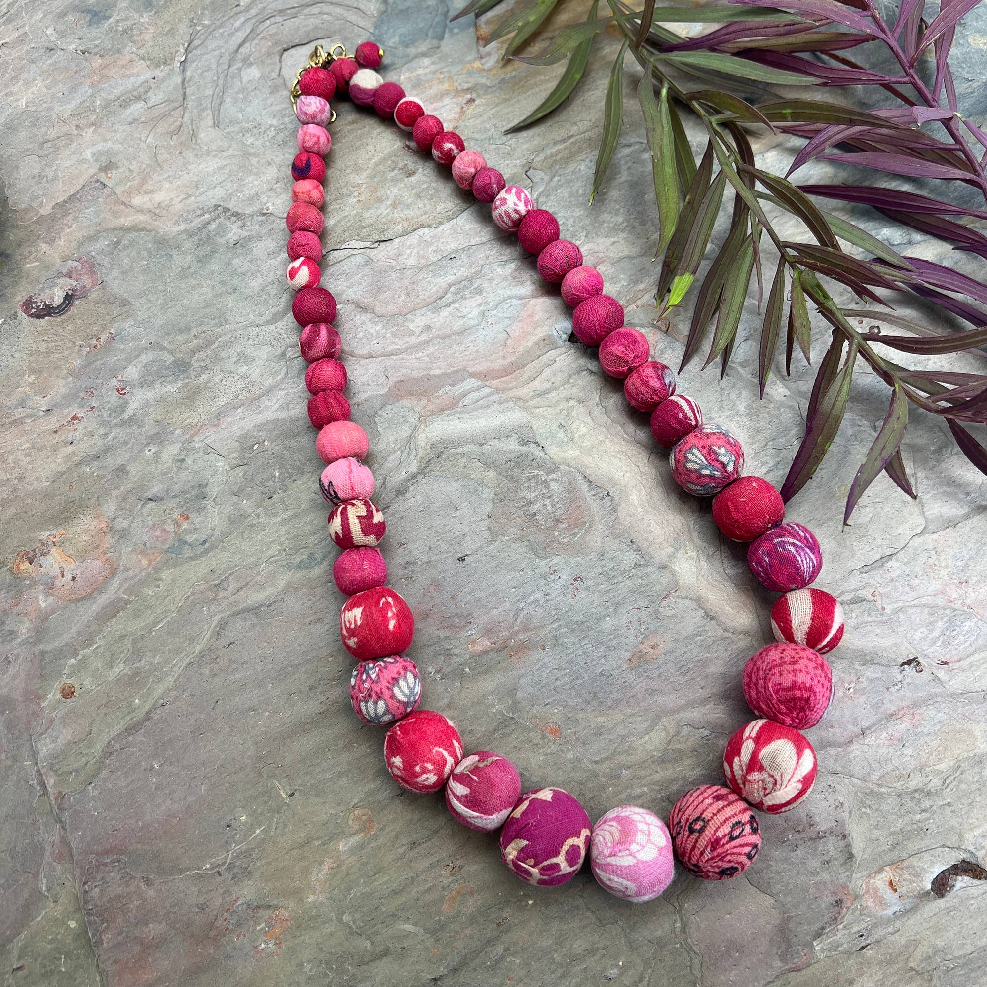 Aasha Cascade Blush Kantha Beaded & Handcrafted Necklace