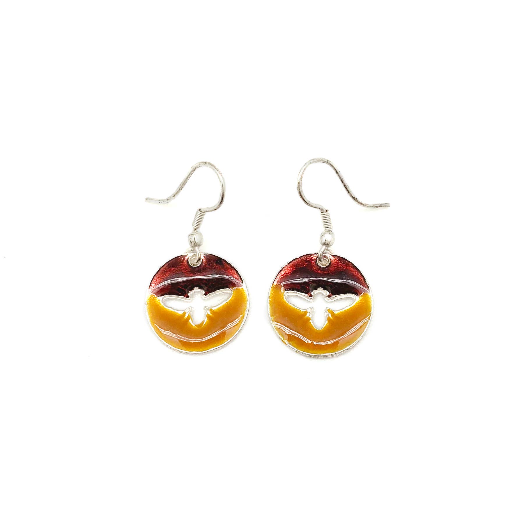 Pewter Earrings with Color Enamel - Dark Brown/Mustard Bee