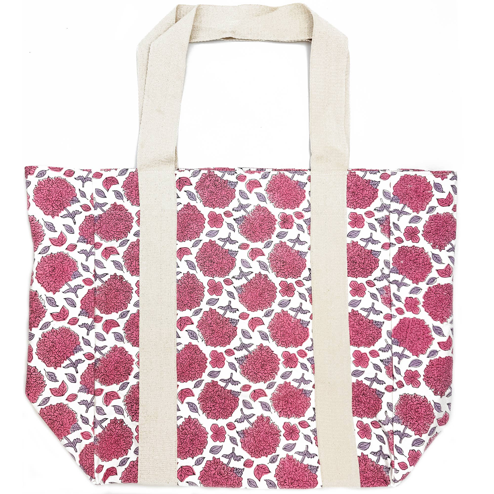 Handcrafted Canvas Bag with Block-Printed Hydrangeas