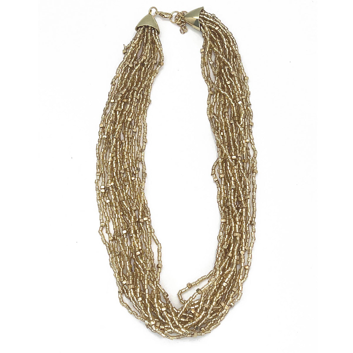 Seed Bead Multi-Strand Bib Necklace - Gold