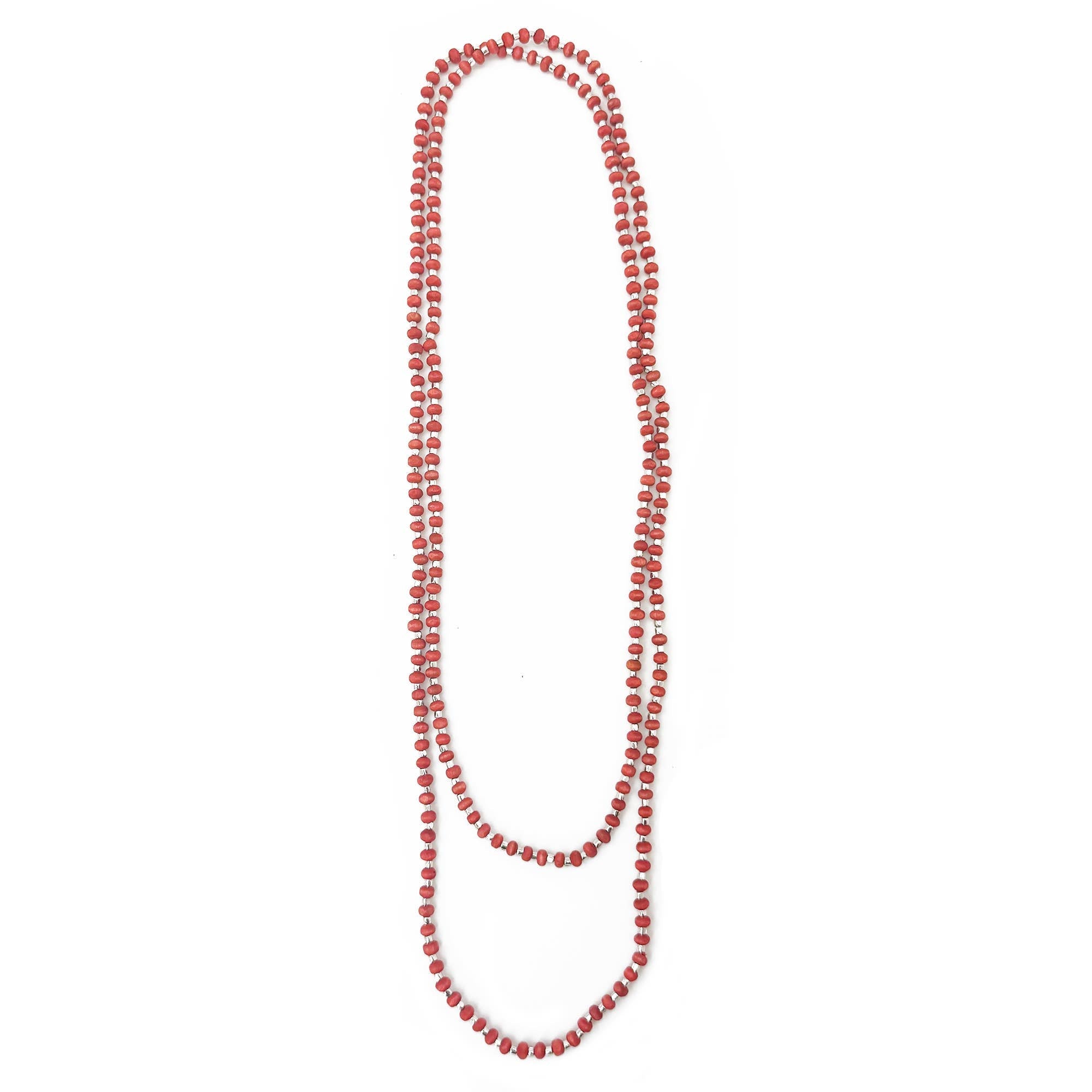 Sachi Long Wood Bead Necklace - Red