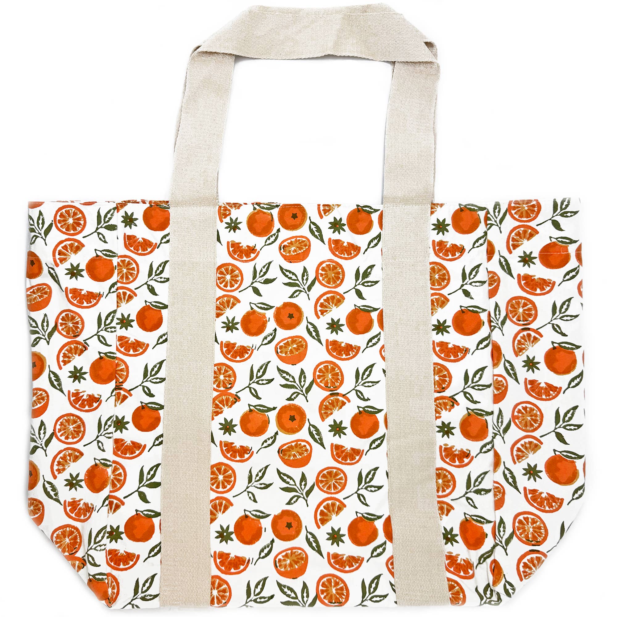 Handcrafted Canvas Bag with Block-Printed Oranges