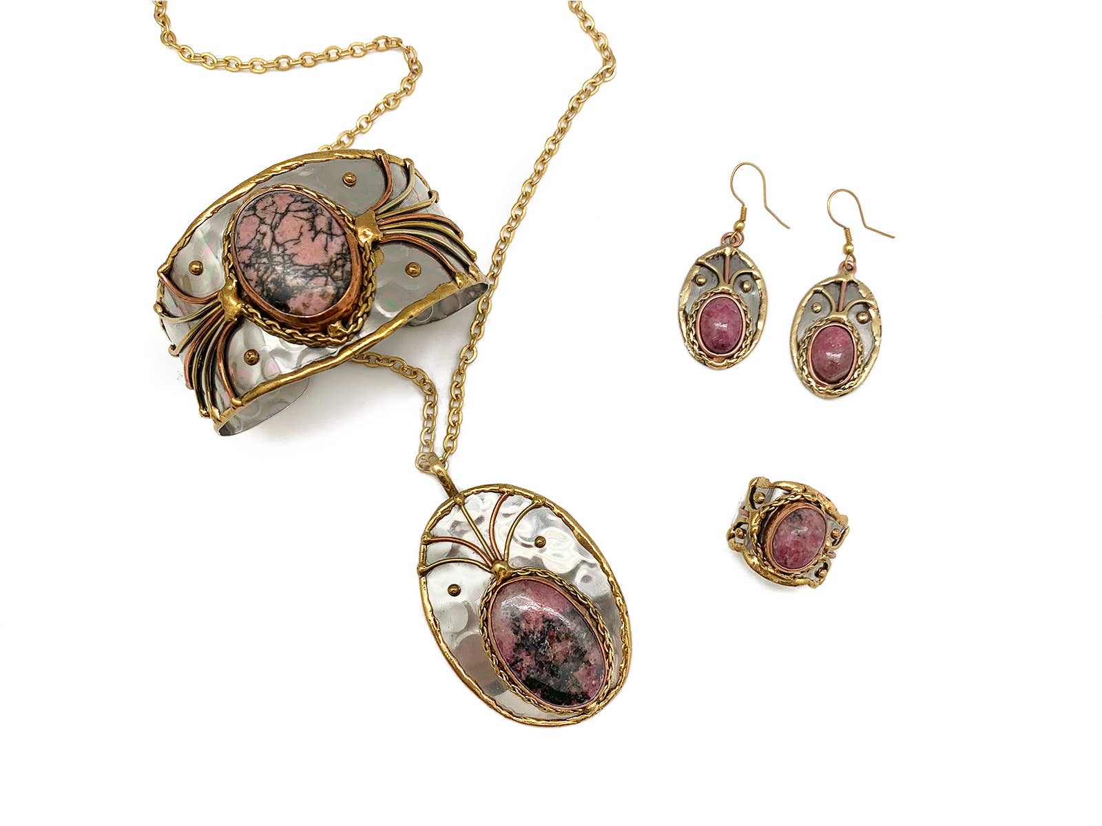 Mixed Metal and Rhodonite Pendant with Chain