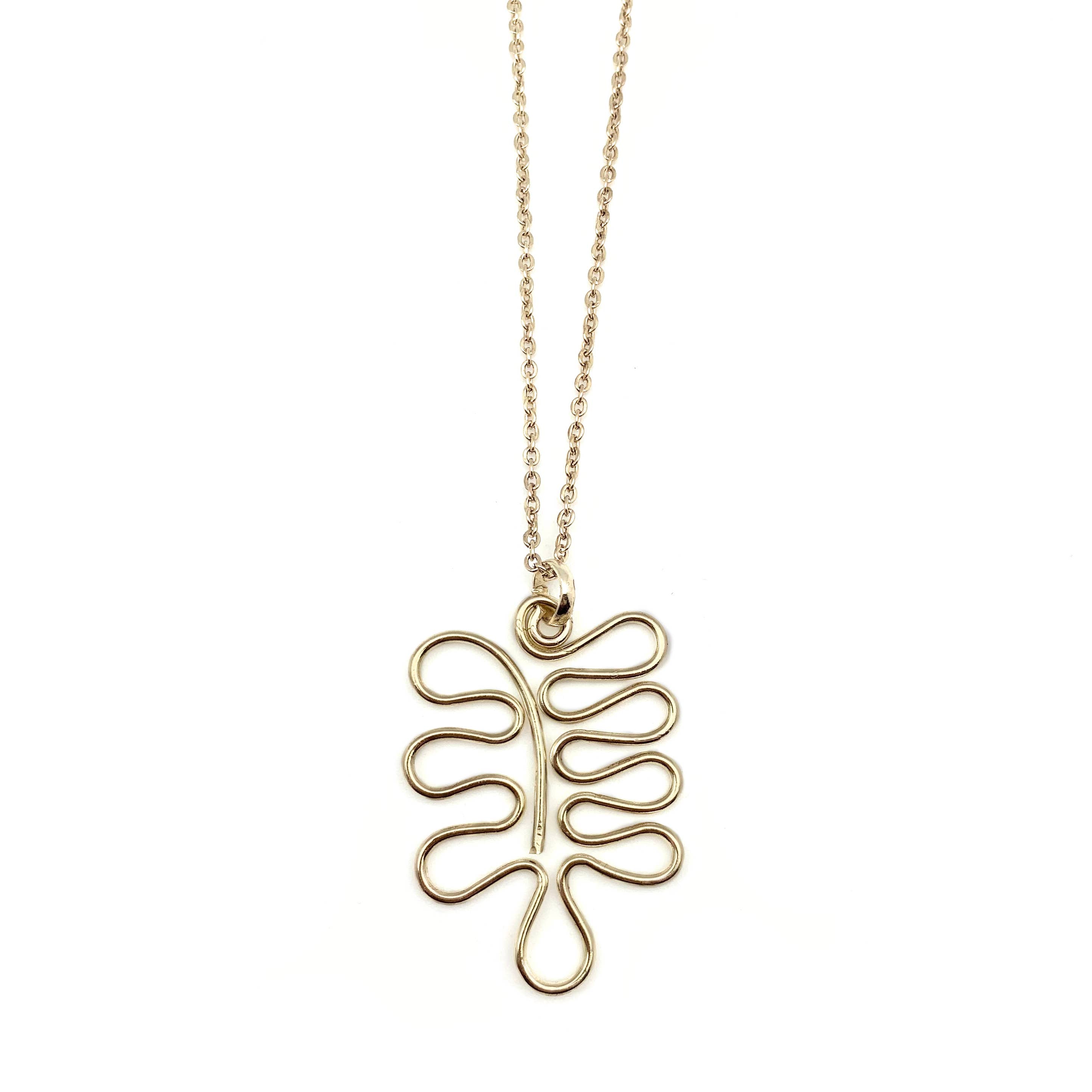 Gold Plated Pendant Necklace - Wavy Leaf