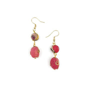 Aasha Brass Wire Wrapped Circle and Oval Bead Earrings