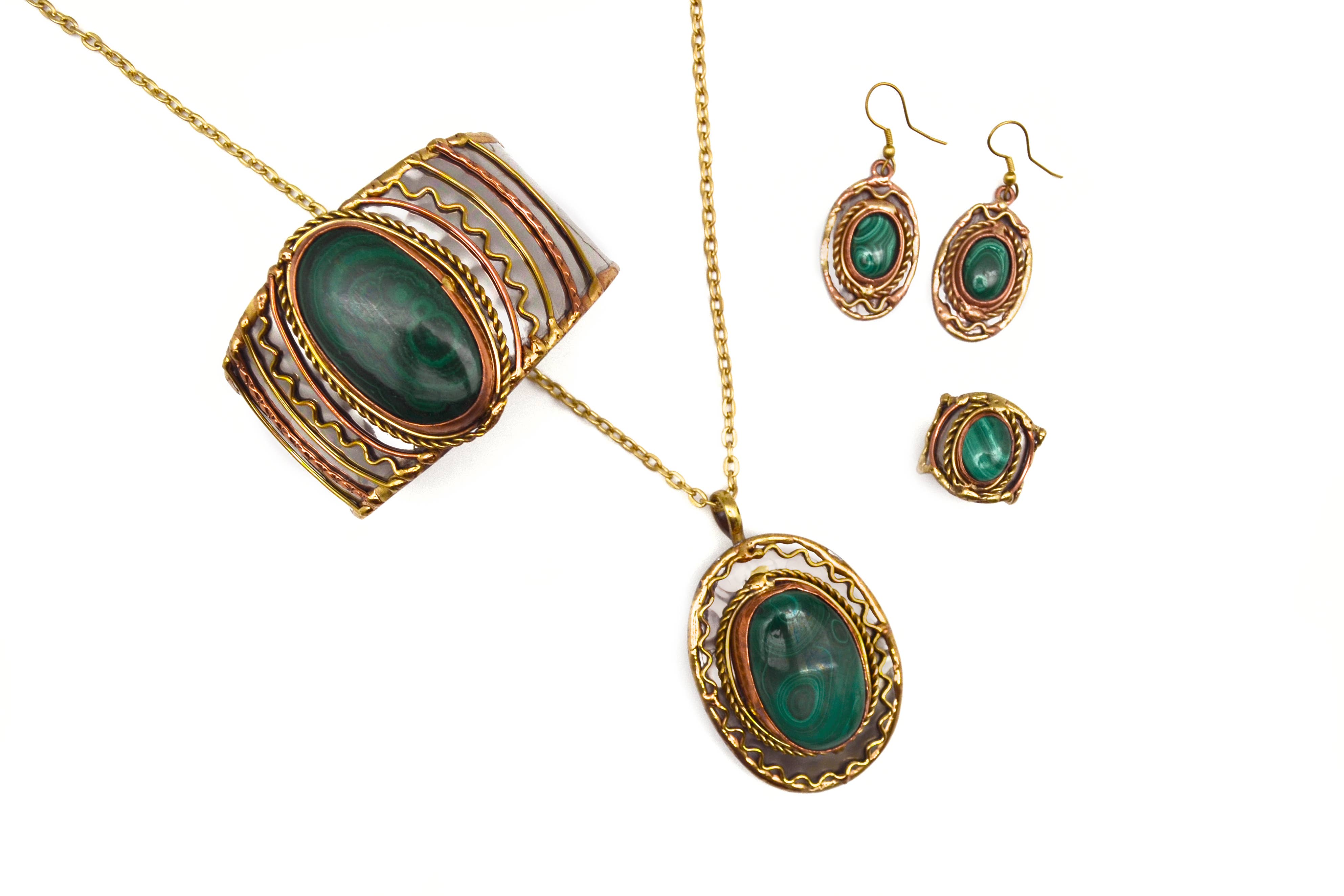 Mixed Metal and Malachite Stone Pendant with Chain