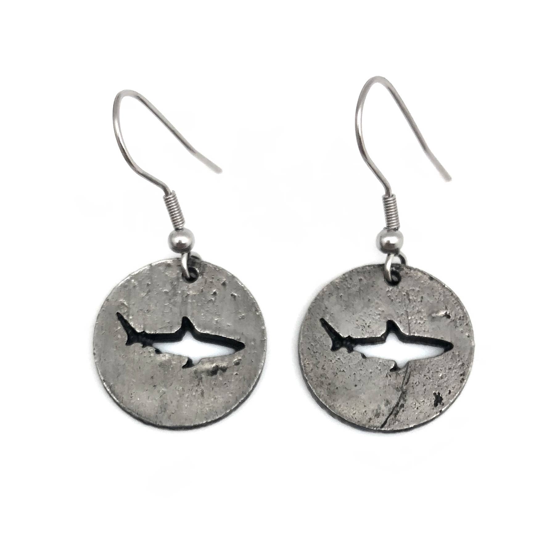 Pewter Earrings - Shark Cutout