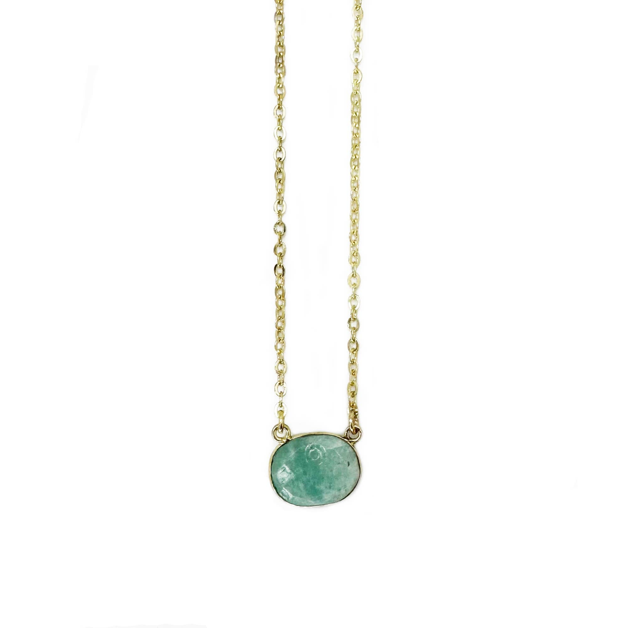 Gold Plated Necklace with Semi-Precious Stone - Amazonite