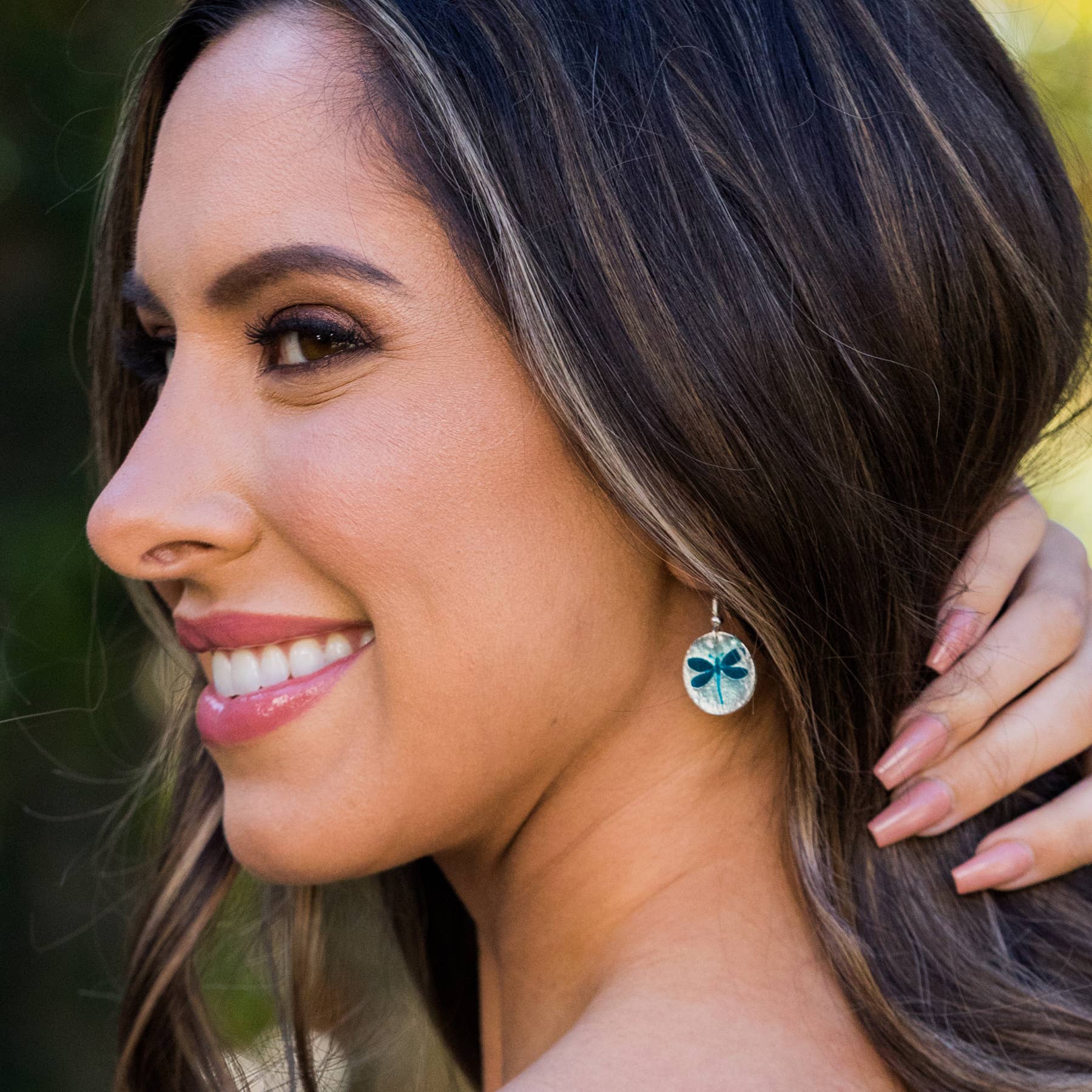 Pewter Earrings with Color Enamel - Dragonfly in Teal/Aqua