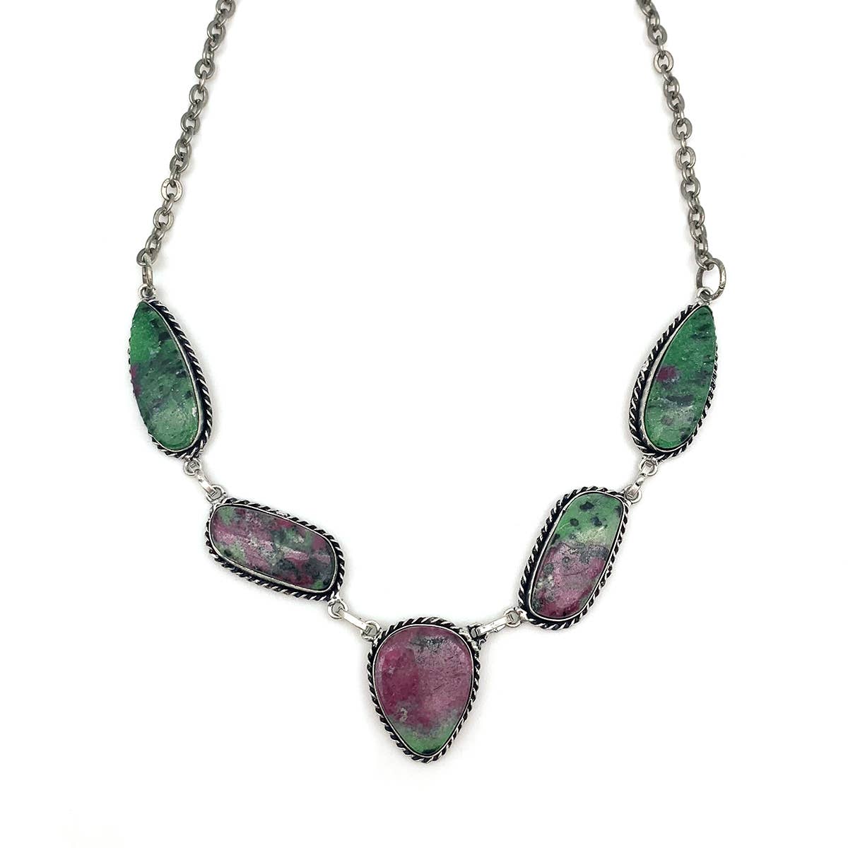 Handcrafted Semiprecious Stone Bib Necklace - Ruby Zoisite