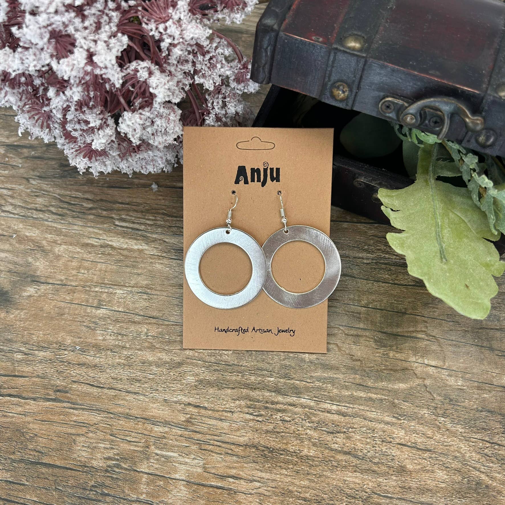 Silver Plated Earrings - Thick Brushed Circles