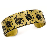 Rose Print Brass Engraved Cuff Bracelet