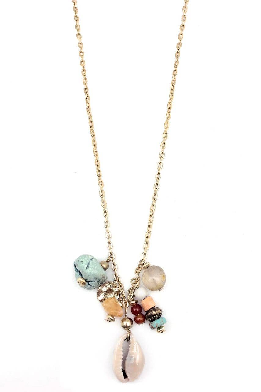 Sachi Shell Cluster Short Necklace - Mint/Peach Beads