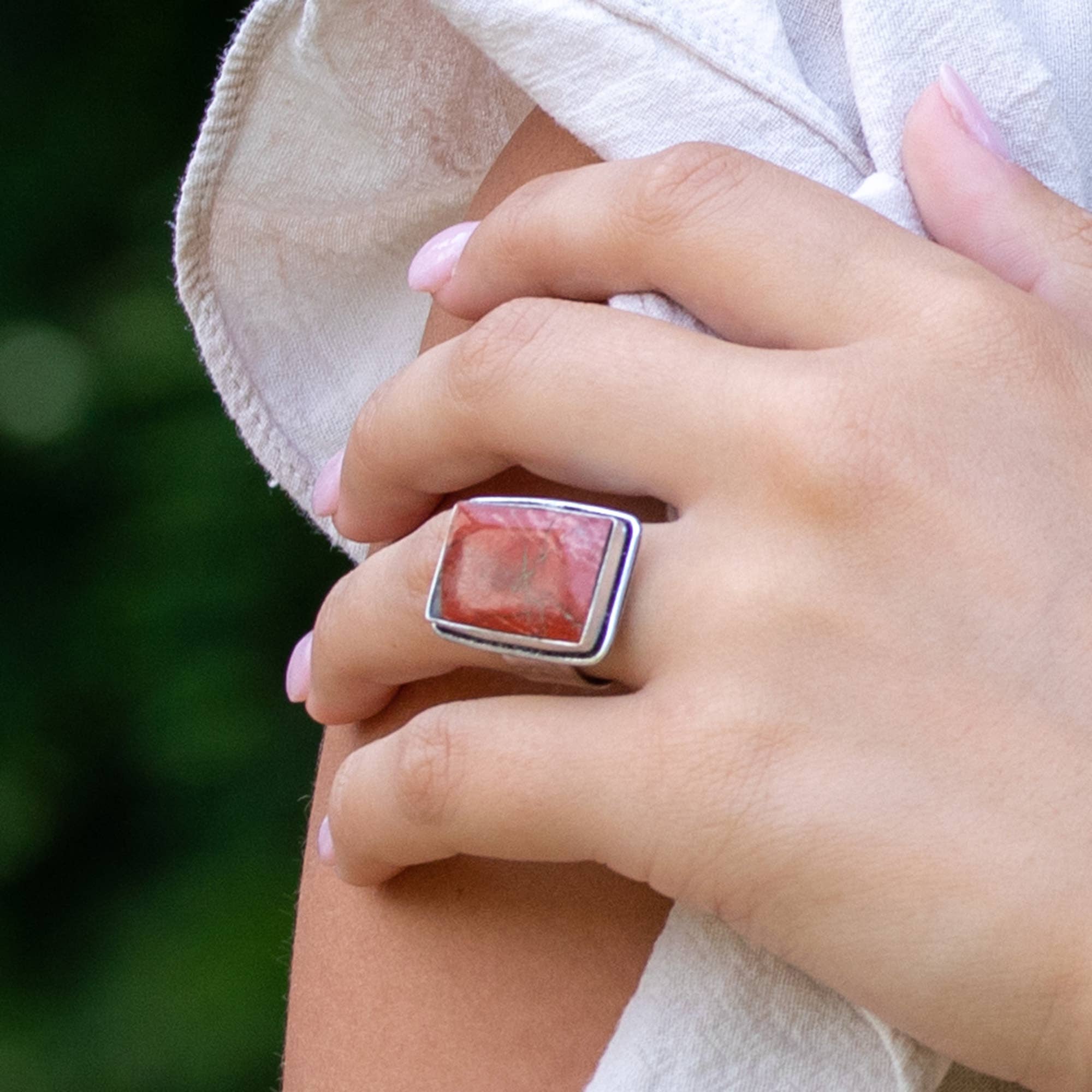 Handcrafted Kashi Semiprecious Stone Ring - Red Jasper