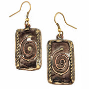 Brass Patina Earrings - Brown Spiral
