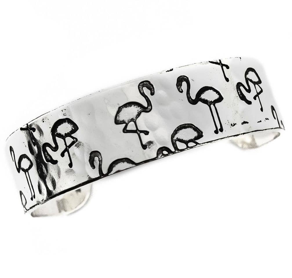 Flamingo Silver Engraved Cuff Bracelet