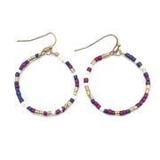 Seed Bead Hoop Earrings - Navy and Burgundy