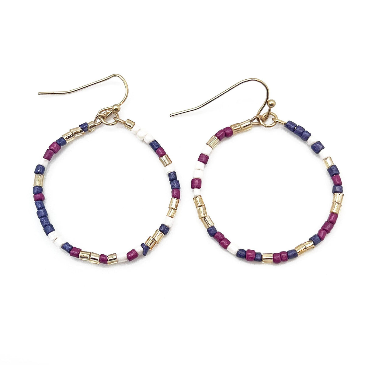 Seed Bead Hoop Earrings - Navy and Burgundy