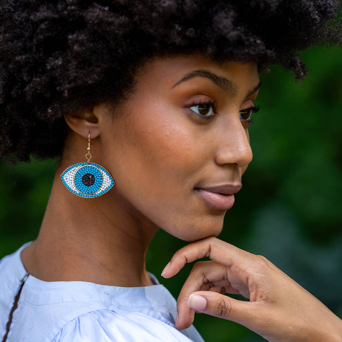 Seed Bead Evil Eye Earrings - Blue