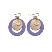 Brass Patina Earrings - Round Cut out Purple Layers