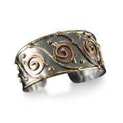 Mixed Metal Cuff Bracelet - Spirals and Circles