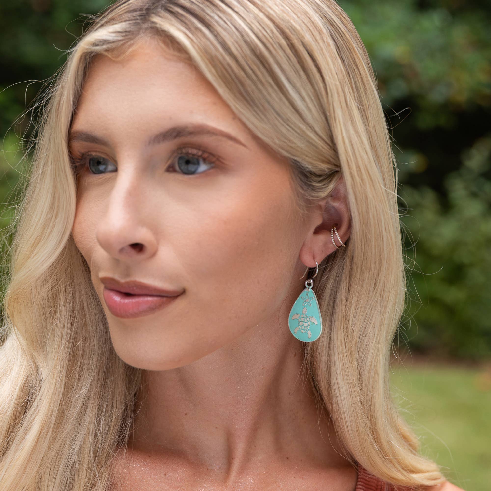 Handcrafted Mint Green Sea Turtle Patina Earrings