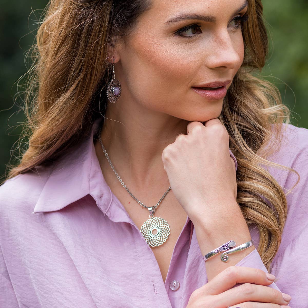 Tanvi Collection Necklace - Silver Mulitlayered Petals