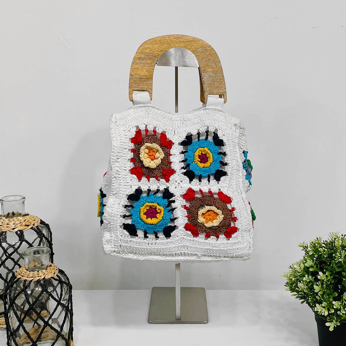Laya Cotton Crochet Small Top Handle Mini Bags