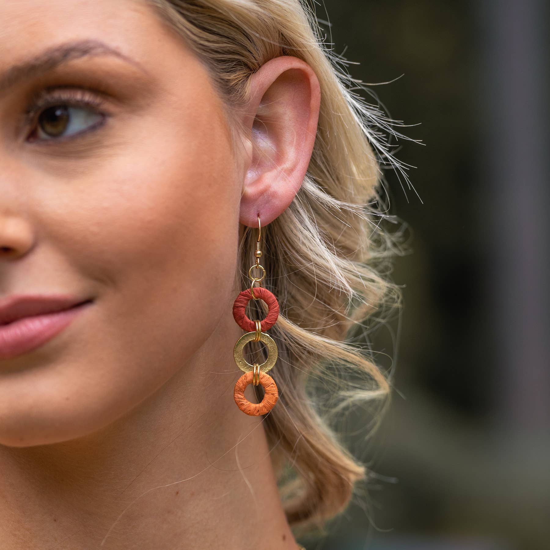 Sachi Raffia Rings Earrings - Rust and Orange Small Rings