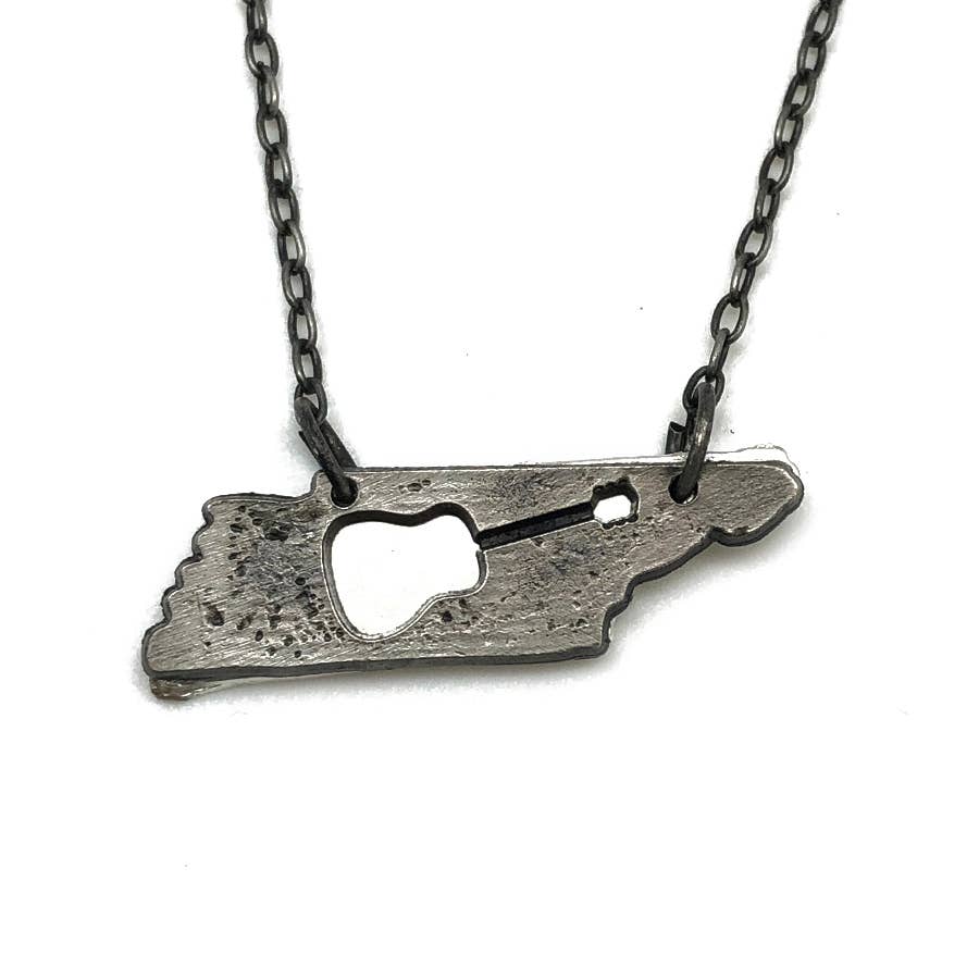 Home State Jewelry - Pewter Necklace - Tennessee with Guitar