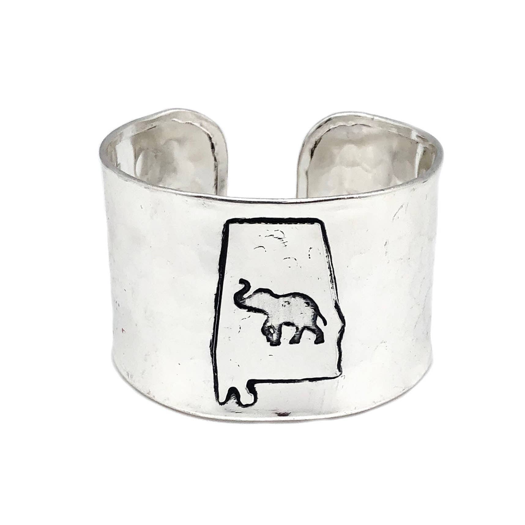 Silver Adjustable Cuff Bracelet - Alabama with Elephant