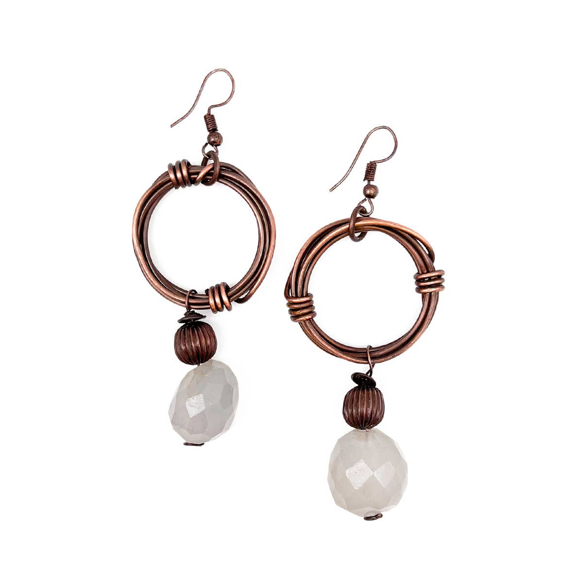 Banjara Antiqued Ring Earrings with Chalcedony Stone