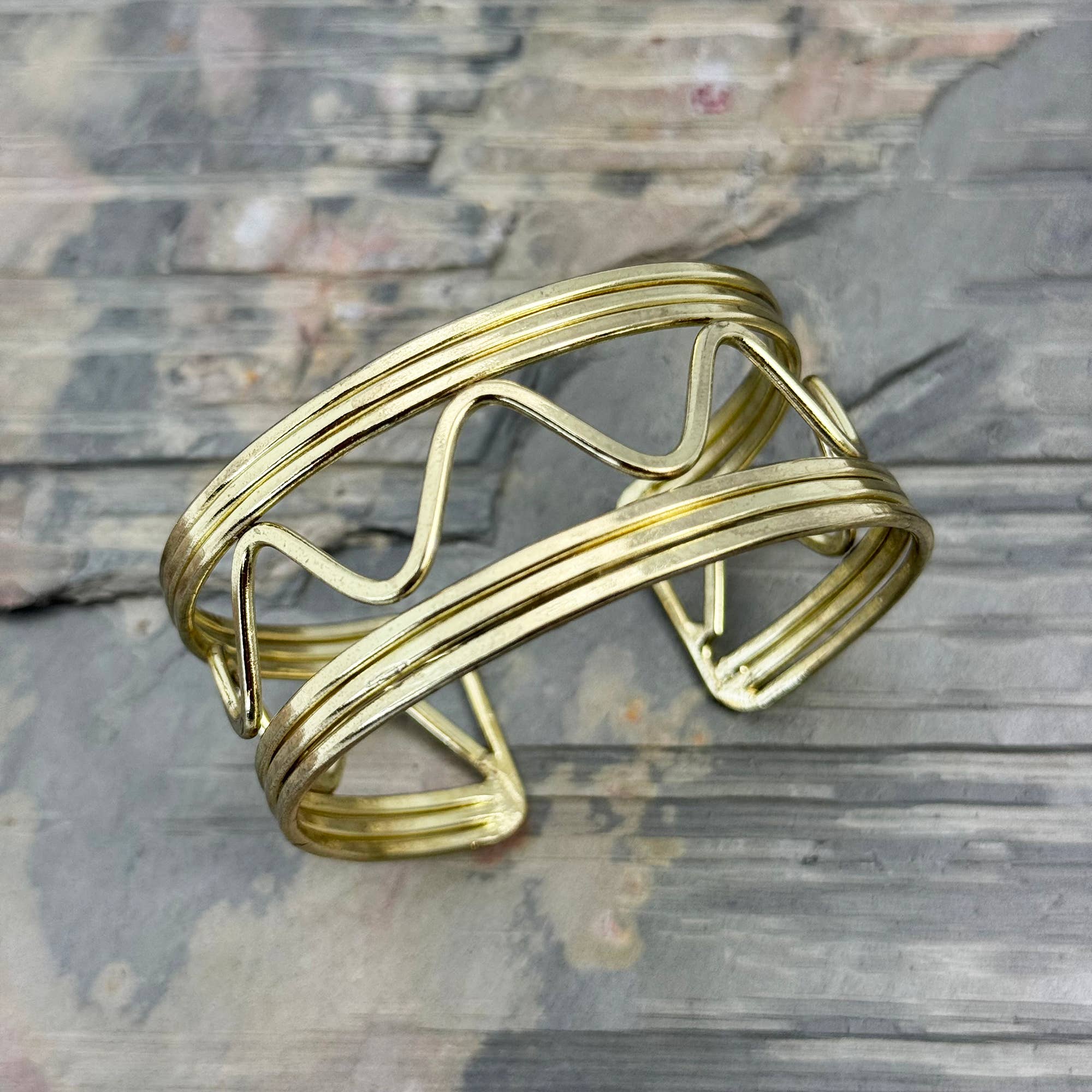 Handcrafted Gold Zig-Zag Wire Cuff Bracelet