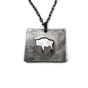 Home State Jewelry - Pewter Necklace - Wyoming with Bison