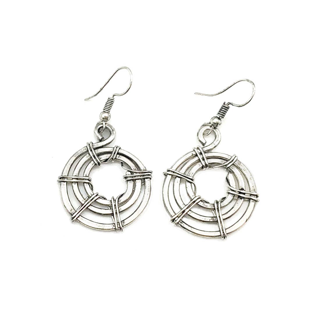 Banjara Wire Wrapped Layered Circles Silver Earrings