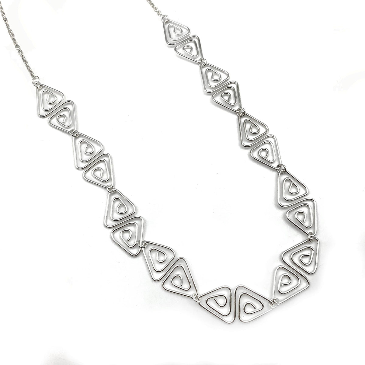Silver Plated Necklace - Spiral Triangle Links