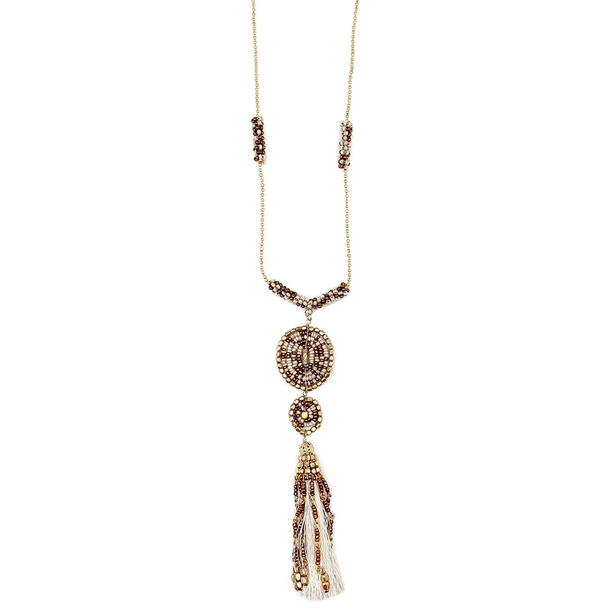 Sachi Coffee & Cream Collection Necklace - Beaded and Tassel