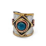 Mixed Metal Cuff Ring with Single Stone - Apatite